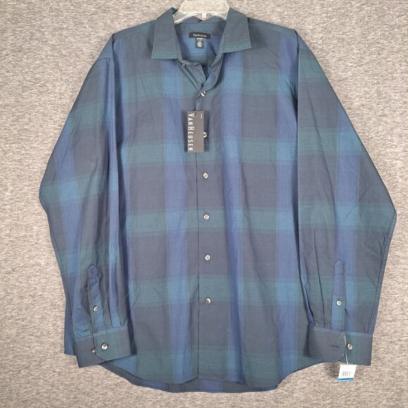 Van Heusen Men's Long Sleeve Never Tuck Shirt Button Up Blue Plaid XL NWT - Picture 2 of 11